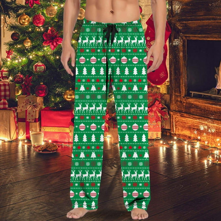 Christmas Green Men'S Pants Mens Casual Pajama With Drawstring And Pockets  Gift Polyester