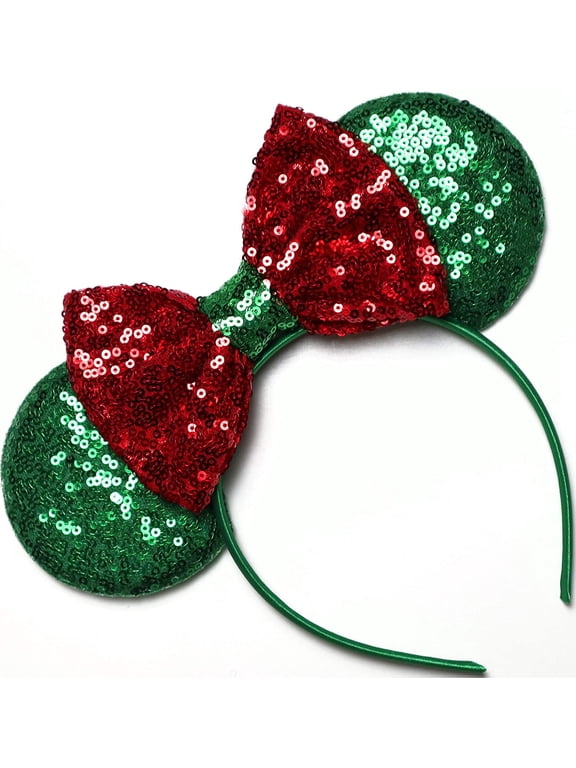 Christmas Green Minnie Ears, Holiday Minnie Ears, Holiday Mickey Ears, Christmas Mickey Ears