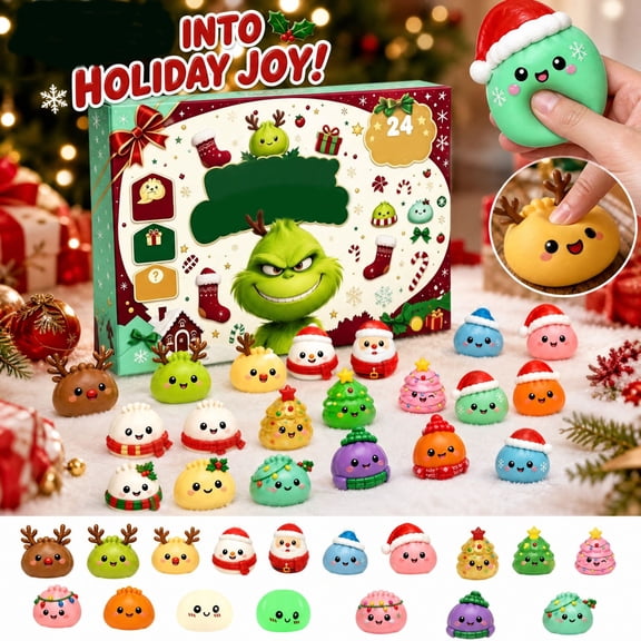 Christmas Green Monster Advent Calendar with 24 Pcs Squishy Gel Toys, Holiday Monster Countdown Box for Stocking Stuffers, 1 Count