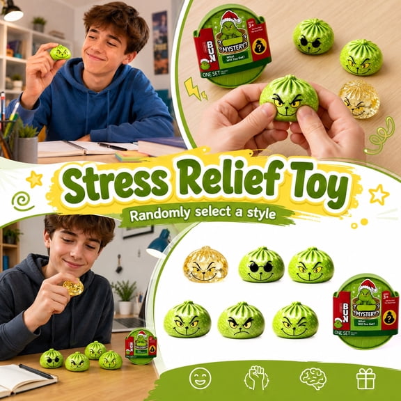 Christmas Green Monster Dumpling Squishy Toys Blind Box, Steamed Bun Stress Relief Fidget Toy, Holiday Mystery Party Favors (1 Set)