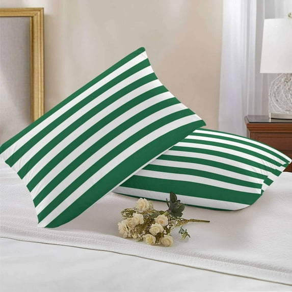 Christmas Green Outdoor Pillow Covers Set of 2 and White Stripe Waterproof Throw Pillow Case Decorative Square Cushion Cover for Patio Couch Garden Balcony, 20"x12"