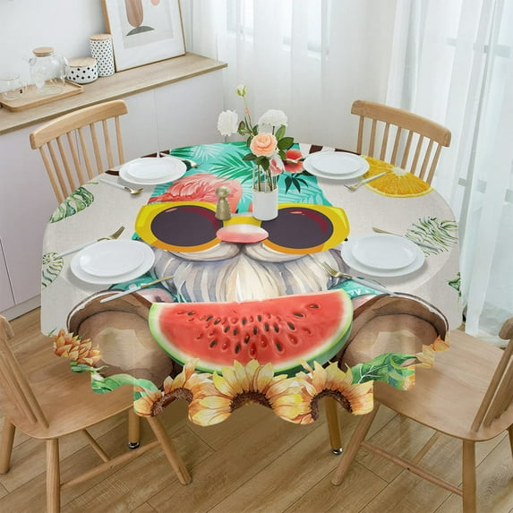 Christmas Green Pattern Poinsettia Round Tablecloth Wedding Hotel Table Cover Holiday Dining Table Waterproof Tablecloth