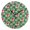 thumbnail image 1 of Christmas Green Plaids Candy Cane with Bows Round Wall Clock Silent Analog Battery Operated Black Pointer Home Decor 9.84" Diameter, 1 of 11