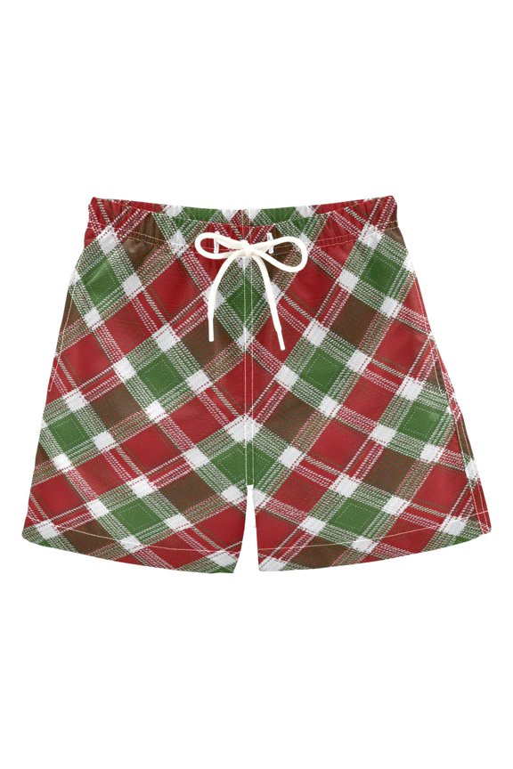 Christmas Green Red Plaids Knitted Texture Swim Trunks Board Shorts Beach Pants Bathing Bottoms 5T