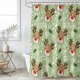 thumbnail image 1 of Christmas Green Small Stall Shower Curtain, Waterproof Shower Curtains for Bathroom, Xmas Cute Elk Winter Leaves Cartoon Snowflake Washable Fabric Bath Curtain for Bathtub with Hooks 36x72 Inches, 1 of 9