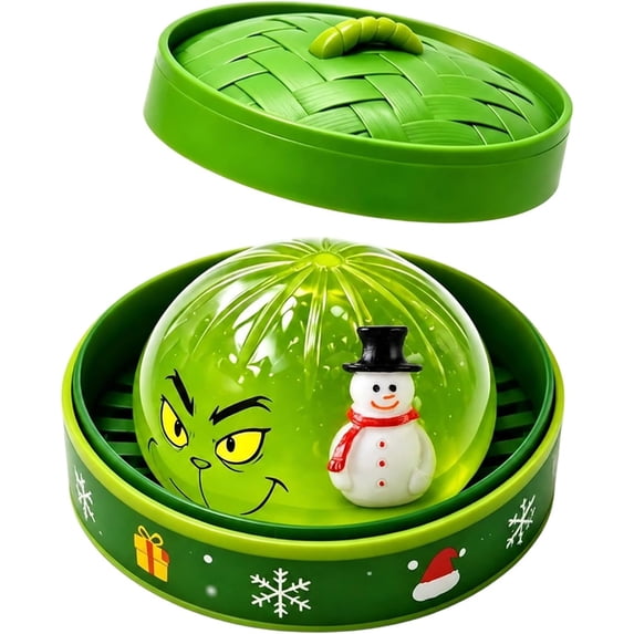 Christmas Green Squishy Toy, Dumpling Stress Relief Squeeze Ball with Steamer, Holiday Figurine Sensory Fidget Toy for Stocking Stuffers