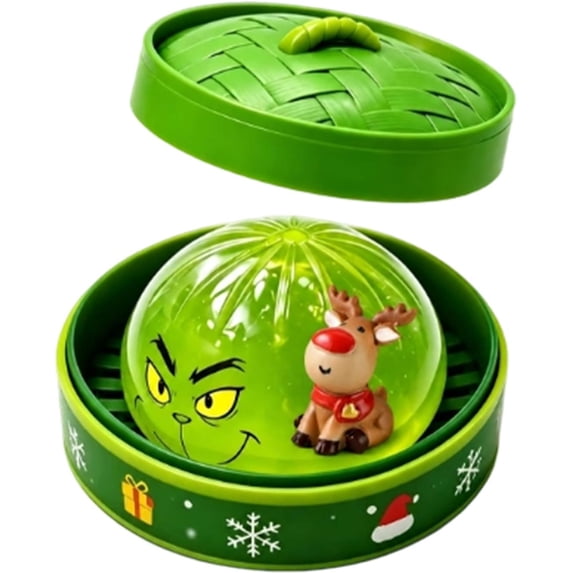 Christmas Green Squishy Toy, Dumpling Stress Relief Squeeze Ball with Steamer, Holiday Figurine Sensory Fidget Toy for Stocking Stuffers