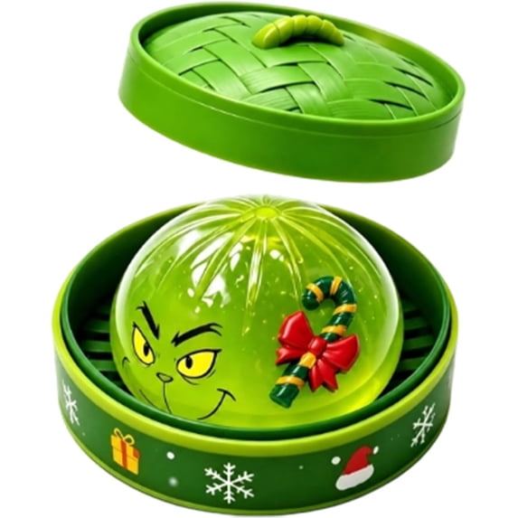 Christmas Green Squishy Toy, Dumpling Stress Relief Squeeze Ball with Steamer, Holiday Figurine Sensory Fidget Toy for Stocking Stuffers