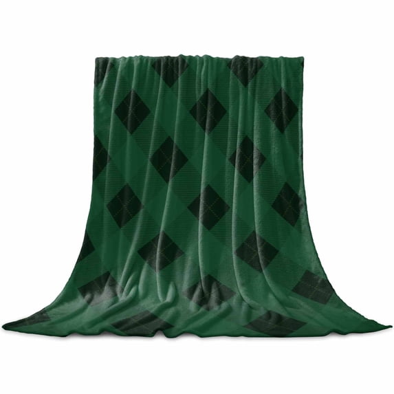 Christmas Green Throw Flannel Blanket 32x48In Plaid Super Soft Cozy Bed Blanket, Lightweight Plush Fuzzy Bed Throw for Bedroom Sofa Couch Living Room