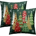thumbnail image 1 of Christmas Green Throw Pillow Covers 16x16, Set of 2 Xmas Trees Snowflakes Decorative Pillow Cases Square Cushion Cover for Couch Sofa Bed Farmhouse Holiday Decoration, 1 of 4