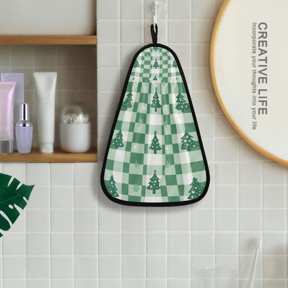 Christmas Green Trees Hanging Kitchen Towel Machine Washable Hand Towel Bathroom Absorbent Towel Quick Dry Dishcloth