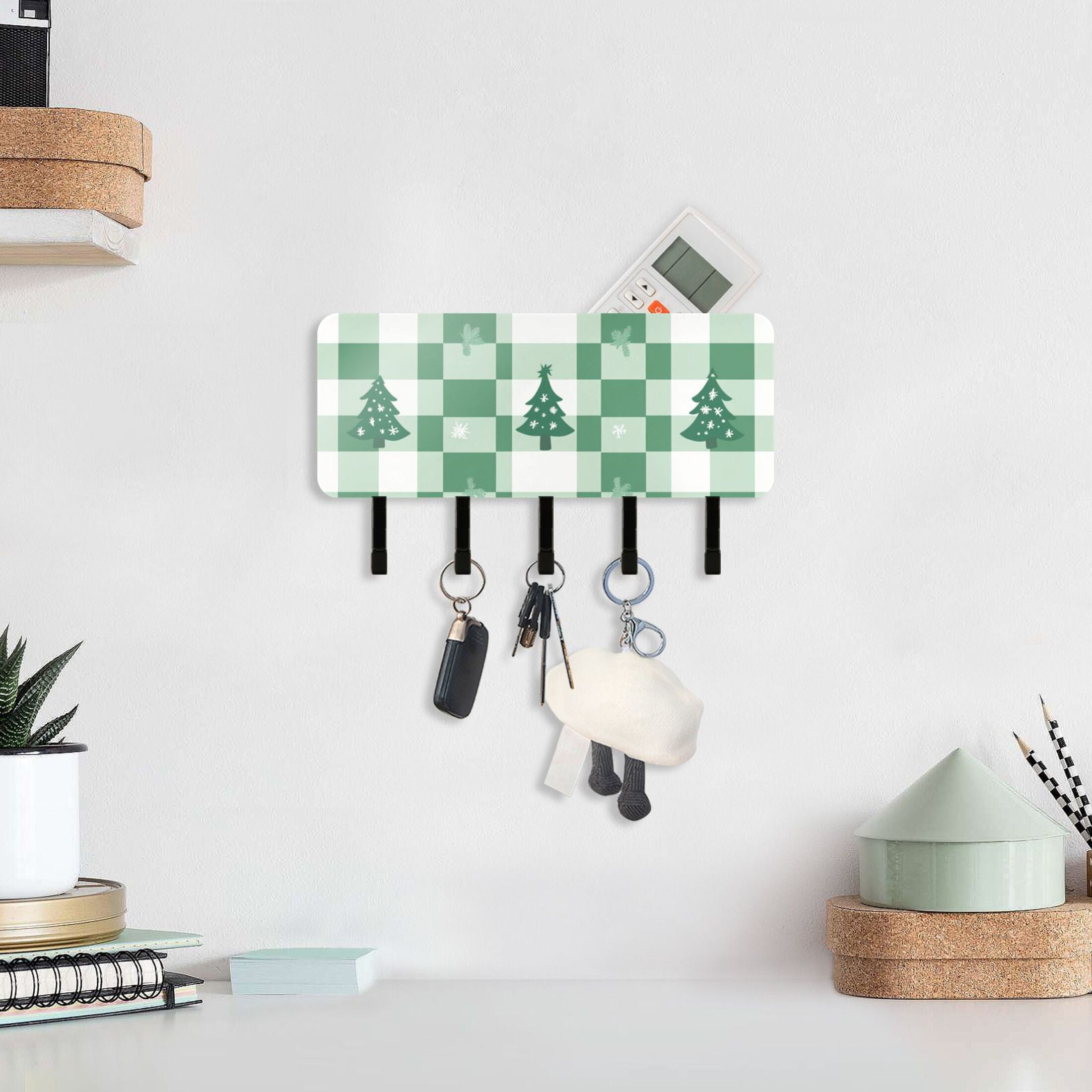 Christmas Green Trees Key Holder for Wall Mail Holder Organizer with 5 ...