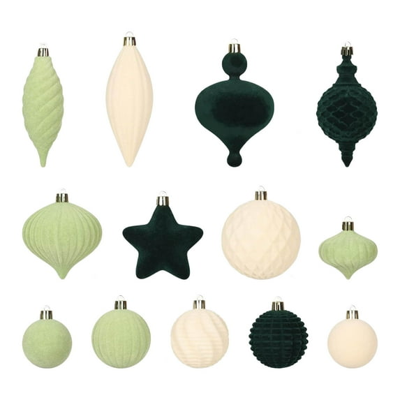 Christmas Green Velvet Ball Ornaments – Red & Orange Mixed Set of Christmas Tree Decorations, Shatterproof Hanging Baubles for Holiday Home Décor & Party Display