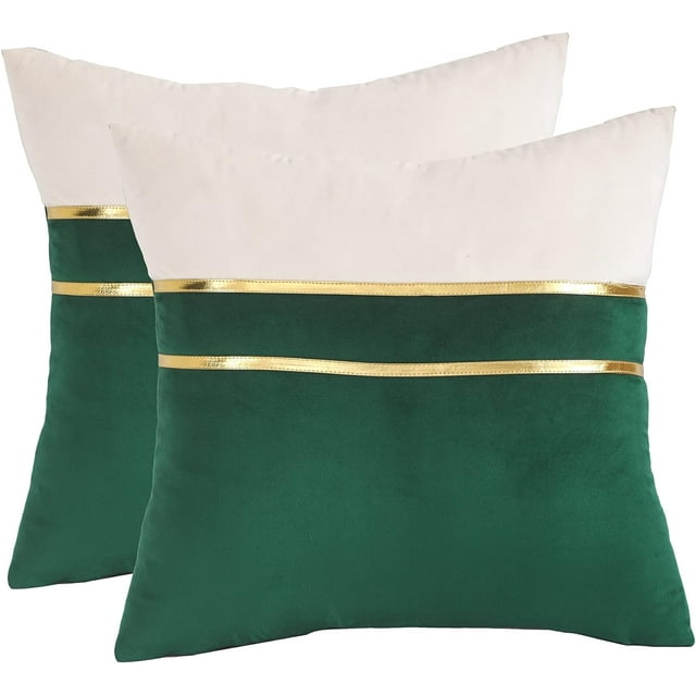 Christmas Green Velvet Throw Pillow Covers 22x22 Pack of 2 with Gold