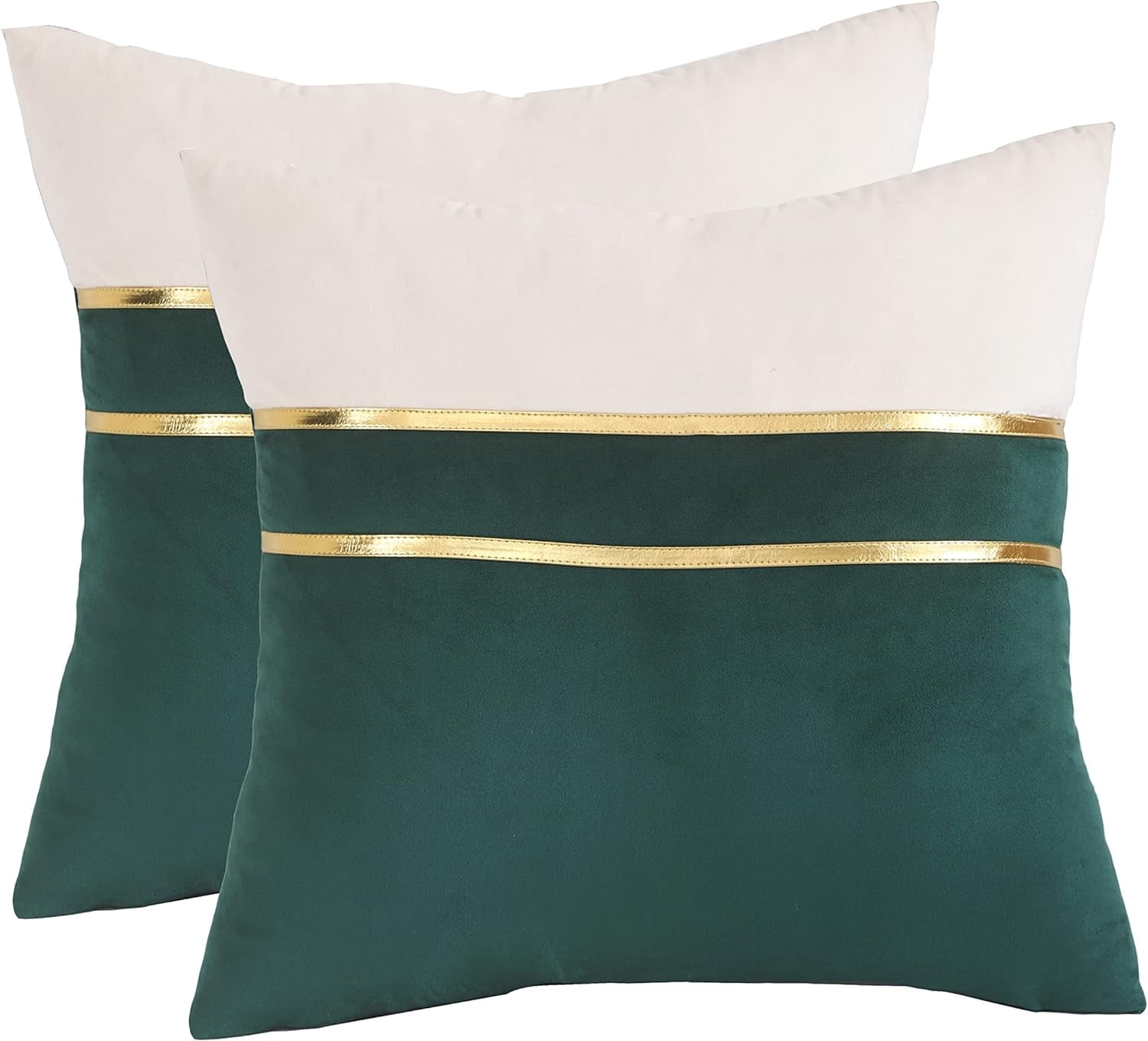 Christmas Green Velvet Throw Pillow Covers 22x22 Pack of 2 with Gold