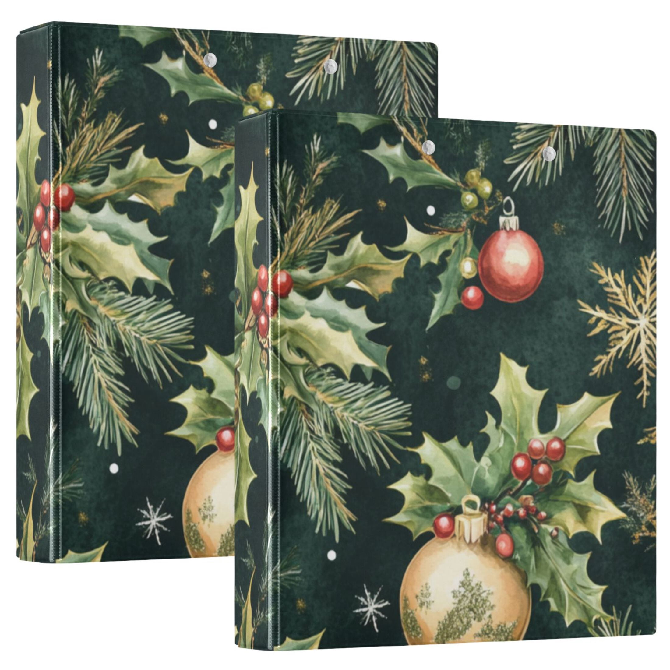 Christmas Green and Gold 3 Ring Binders 1.5 inch Hardcover File Folders with Interior Pockets A4 Size Organizer for School Office Hospital