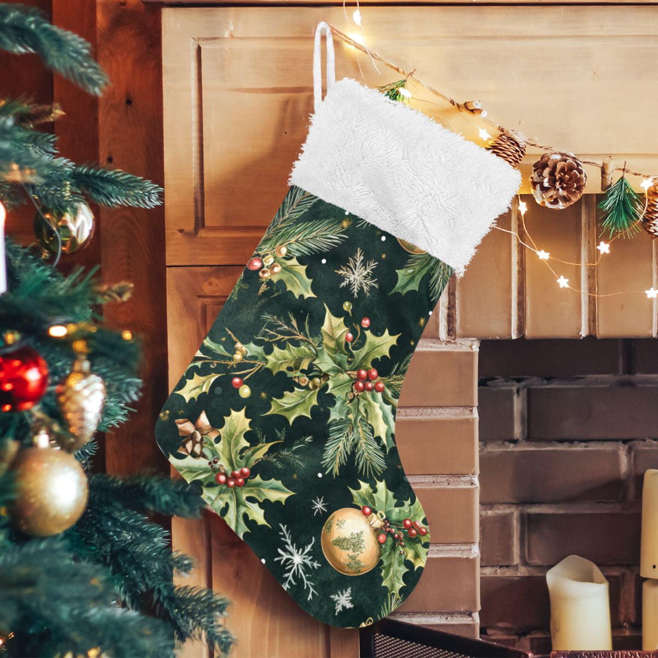 Christmas Green and Gold Large Size Christmas Stockings Xmas Stocking  Holiday Party Decorations - Walmart.com, image size:2200x2200