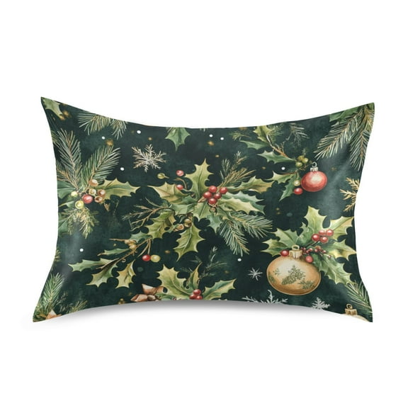 Christmas Green and Gold Pillowcases Soft Satin Pillow Covers Decorative Rectangle Envelope Closure for Women Men