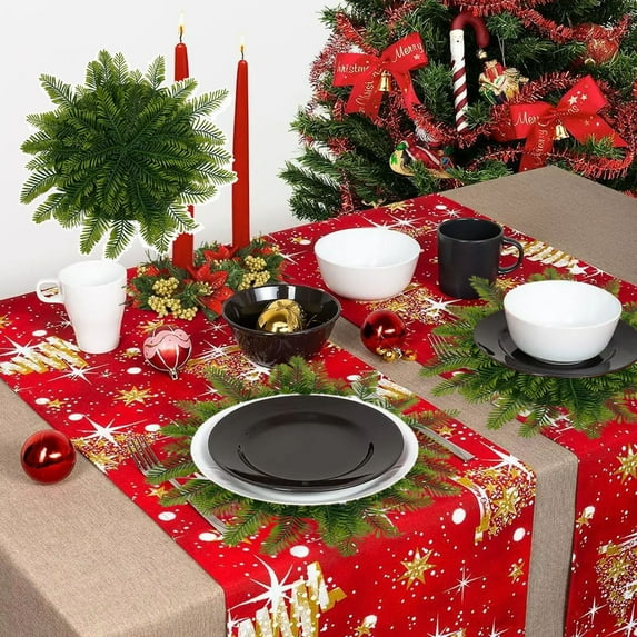 Christmas Greenery Placemats, 15.75Inch Large Spring Summer Round Placemats with Artificial Pine Branches Winter Place Mats Dining Table Mats for Christmas Party Decorations (Dark Green)