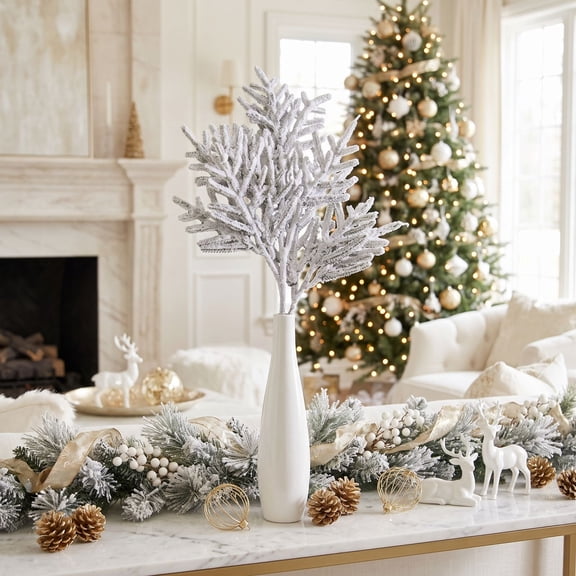 Christmas Greenery Stem, Winter Floral Pick, Holiday Vase Filler, Natural Layered Outlines and Versatile Decorative Use for Table Centerpieces, Stair Railings and Window Sills.