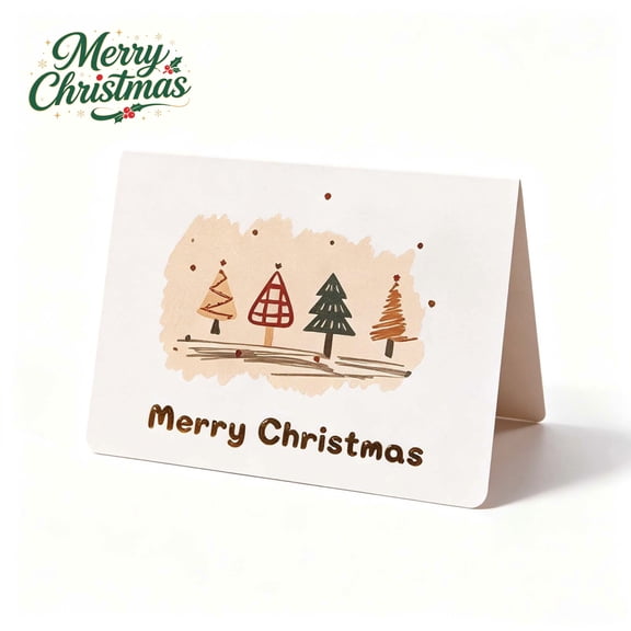 Christmas Greeting Card, Cardstock Gold Foil Folded Note Card with Envelope, Mini Tree Designs Blank Interior for Holiday Wishes Family Gift Giving Xmas Home Decoration, White