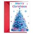 Christmas Greeting Card, Watercolor Tree Holiday Card with Red Envelope ...