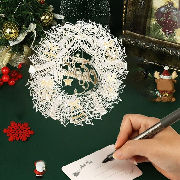 Christmas Greeting Cards, 3D Christmas Cards, Unique Three Dimensional Christmas Greeting Cards with Envelopes, Recyclable Paper Material, White Color, 16.8x16.8 cm, Elegant Holiday Ornament Design