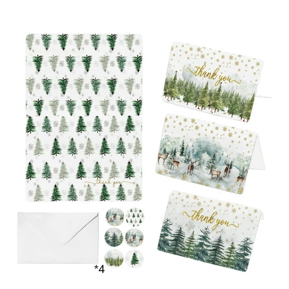 Christmas Greeting Cards, Holiday Cards Set, Snowflake Deer Forest Theme Folded Cards with Envelopes and Stickers, Multicolor Paper Material, 12 Pack, Smooth Writing Surface, Festive Design