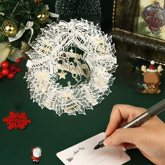 Christmas Greeting Cards, Holiday Greeting Cards, Three Dimensional Christmas Cards with Envelopes, 4 Styles Recyclable Paper Ornament Card Set