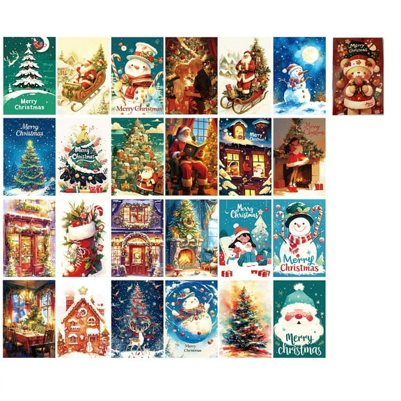 Christmas Greeting Cards Set 24 Pack with Envelopes Assorted Holiday Designs for Family Business Bulk Message Writing Gift Exchange color One Size