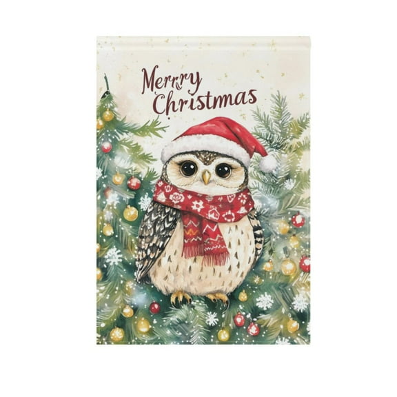 Christmas Greeting Owl Garden Flag House Banner 12" x 18" Double Sided Outdoor Yard Decoration