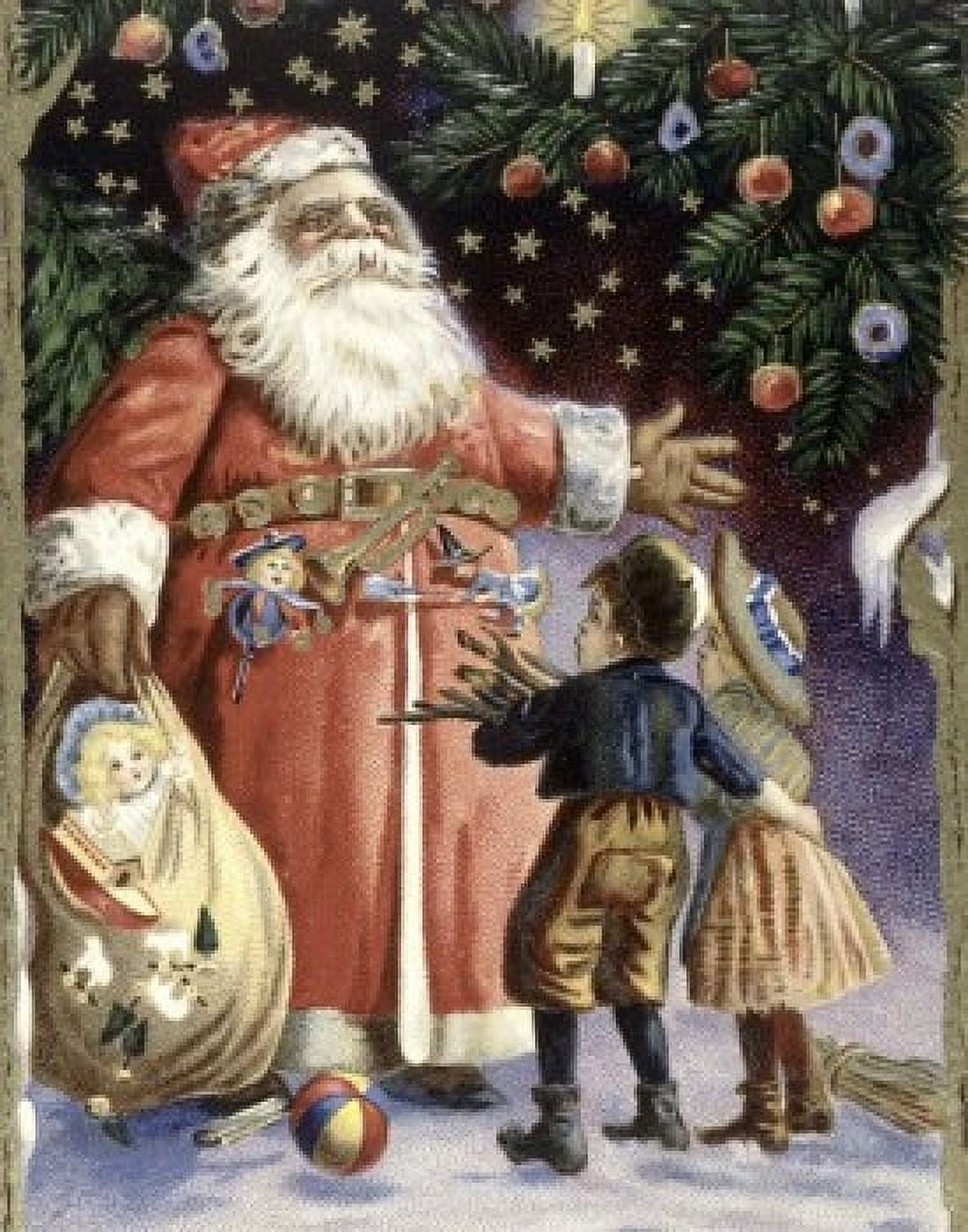 Christmas Greeting Santa With A Bag Of Toys Nostalgia cards Canvas Art - (24 x 36)