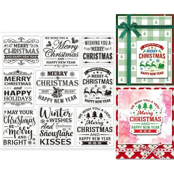 Christmas Greeting Words Clear Stamps for Card Making Snowflakes Poinsettia Christmas Tree Transparent Silicone