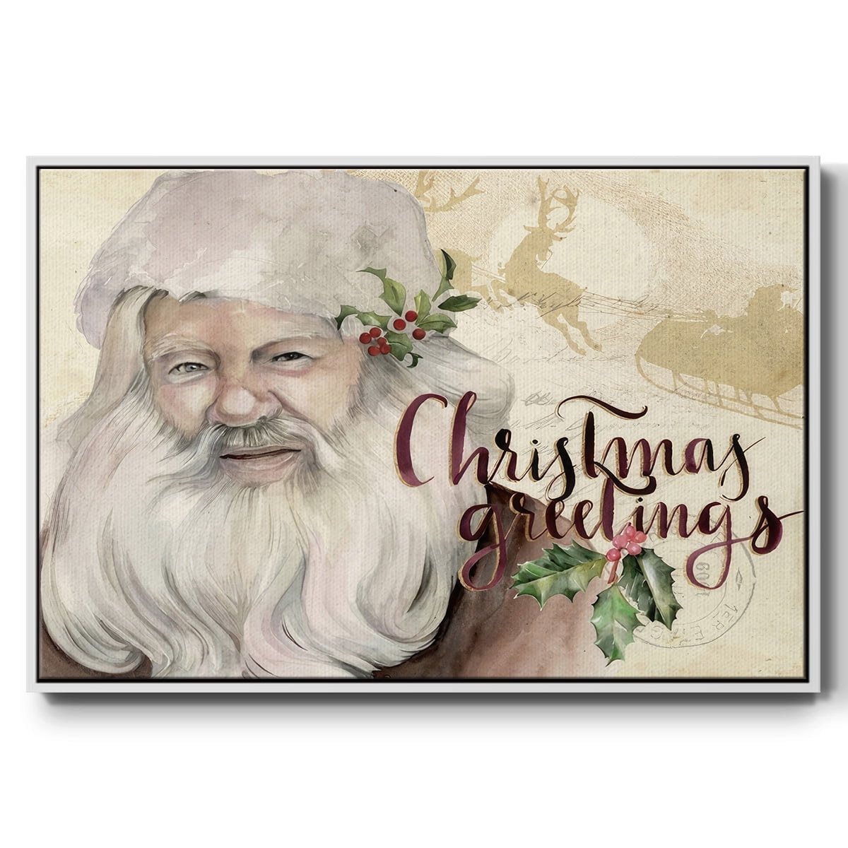 Christmas Greetings Collection A - Framed Gallery Wrapped Holiday Canvas - 17 x 25 - White Frame