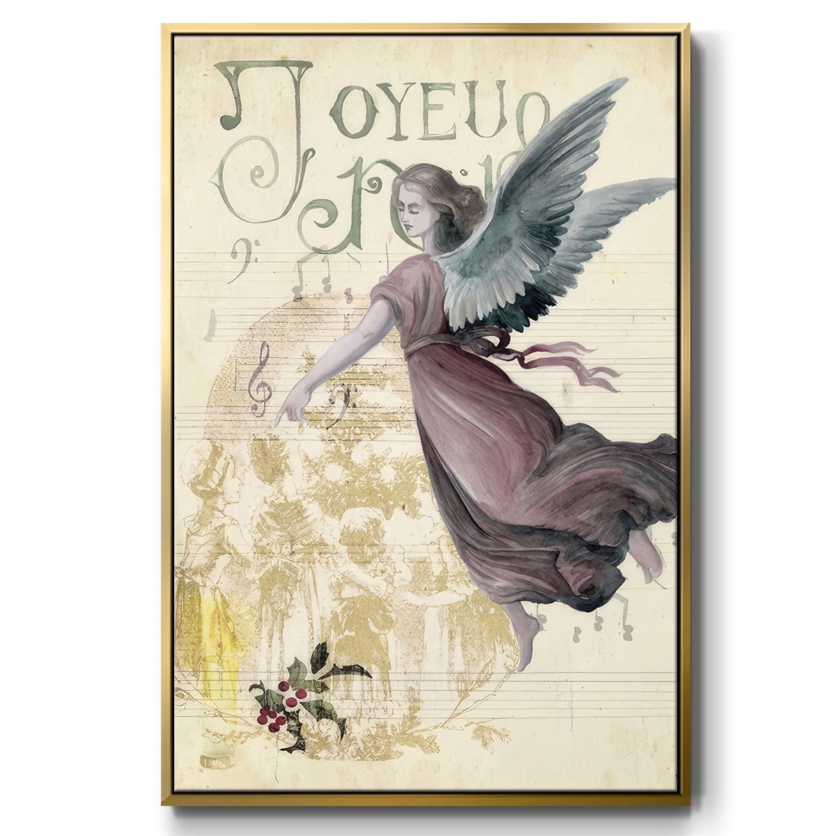 Christmas Greetings Collection B - Framed Gallery Wrapped Holiday Canvas - 27 x 41 - Gold Frame