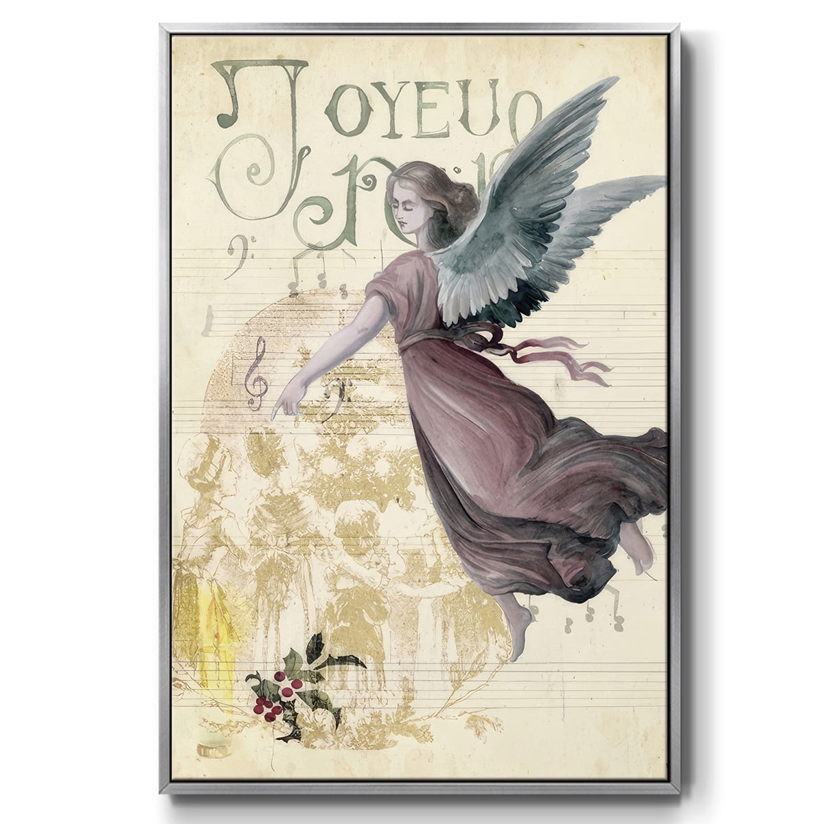 Christmas Greetings Collection B - Framed Gallery Wrapped Holiday Canvas - 27 x 41 - Silver Frame