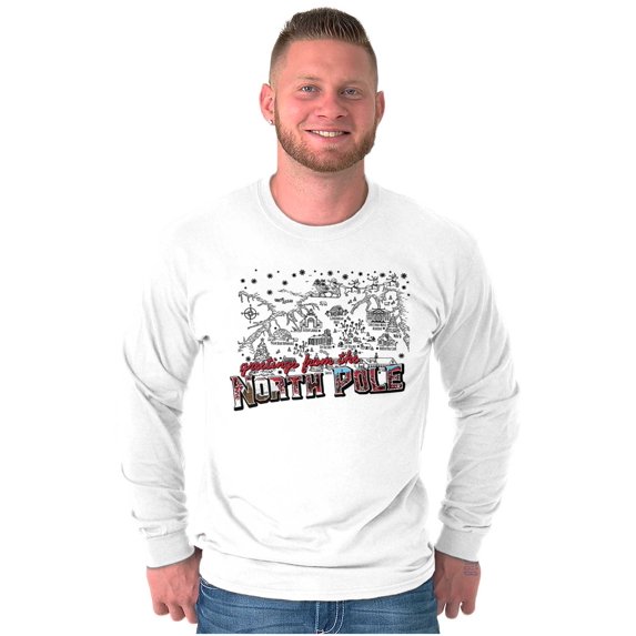 Christmas Greetings From North Pole Long Sleeve TShirt Men Women Brisco Brands S