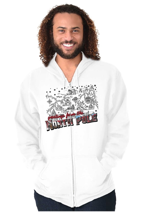 Christmas Greetings From North Pole Zip Up Hoodie Mens Womens Brisco Brands M