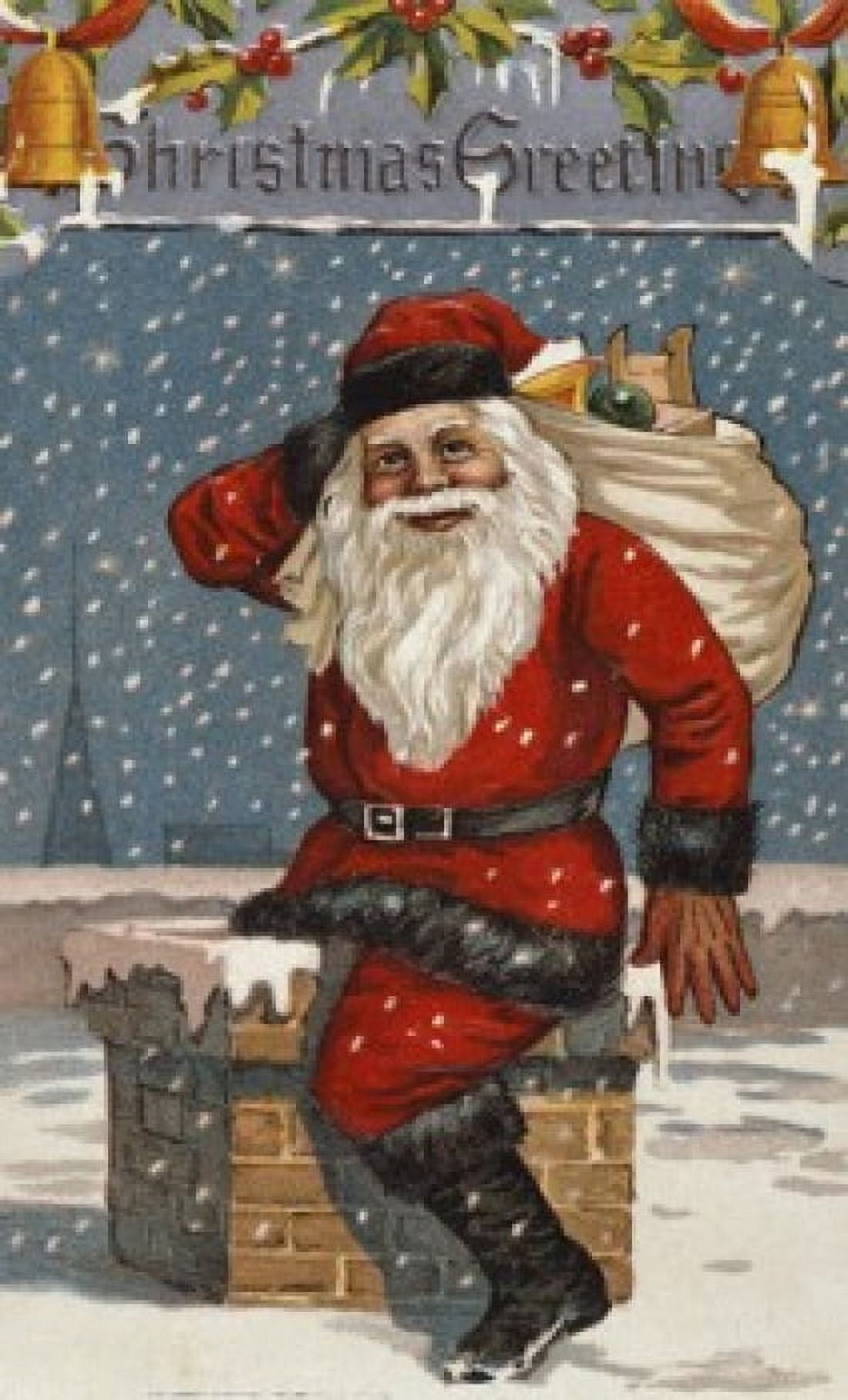 Christmas Greetings Santa on Chimney Nostalgia Cards Canvas Art -  (18 x 24)