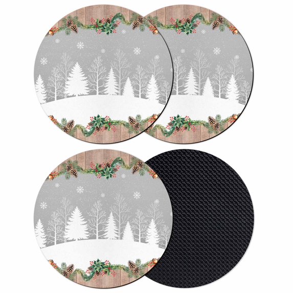 Christmas Grey Coasters Set of 4, Absorbent Coasters for Drinks, White Xmas Tree Forest Poinsettia Rustic Wooden Coaster for Desk Coffee Table Protection, Home Decor House Warming Gifts 4"