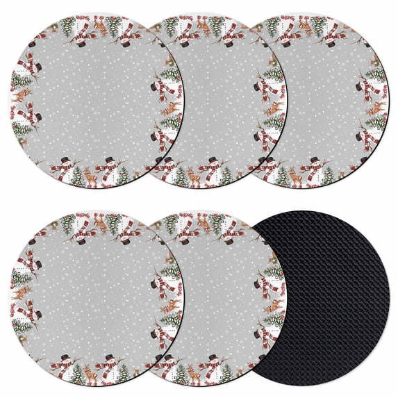 Christmas Grey Coasters Set of 6, Absorbent Coasters for Drinks, Cute Snowman Xmas Tree Elk Winter Snowflakes Coaster for Desk Coffee Table Protection, Home Decor House Warming Gifts 4"