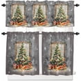 thumbnail image 1 of Christmas Grey Kitchen Curtains and Valances Set, Rod Pocket Curtains Tier Farmhouse Window Curtains 24 Inch Length, Winter Pine Tree Snowflake Ball 3 Piece Kitchen Curtains Set, 1 of 6