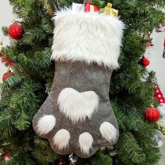 Christmas Grey Socks Dog Paw Gift Stockings Perfect for Holding Small Gifts To Give To Others, Ideal for Holiday Decor, Gift Storage, Home Styling, and Christmas Tree Decorations.