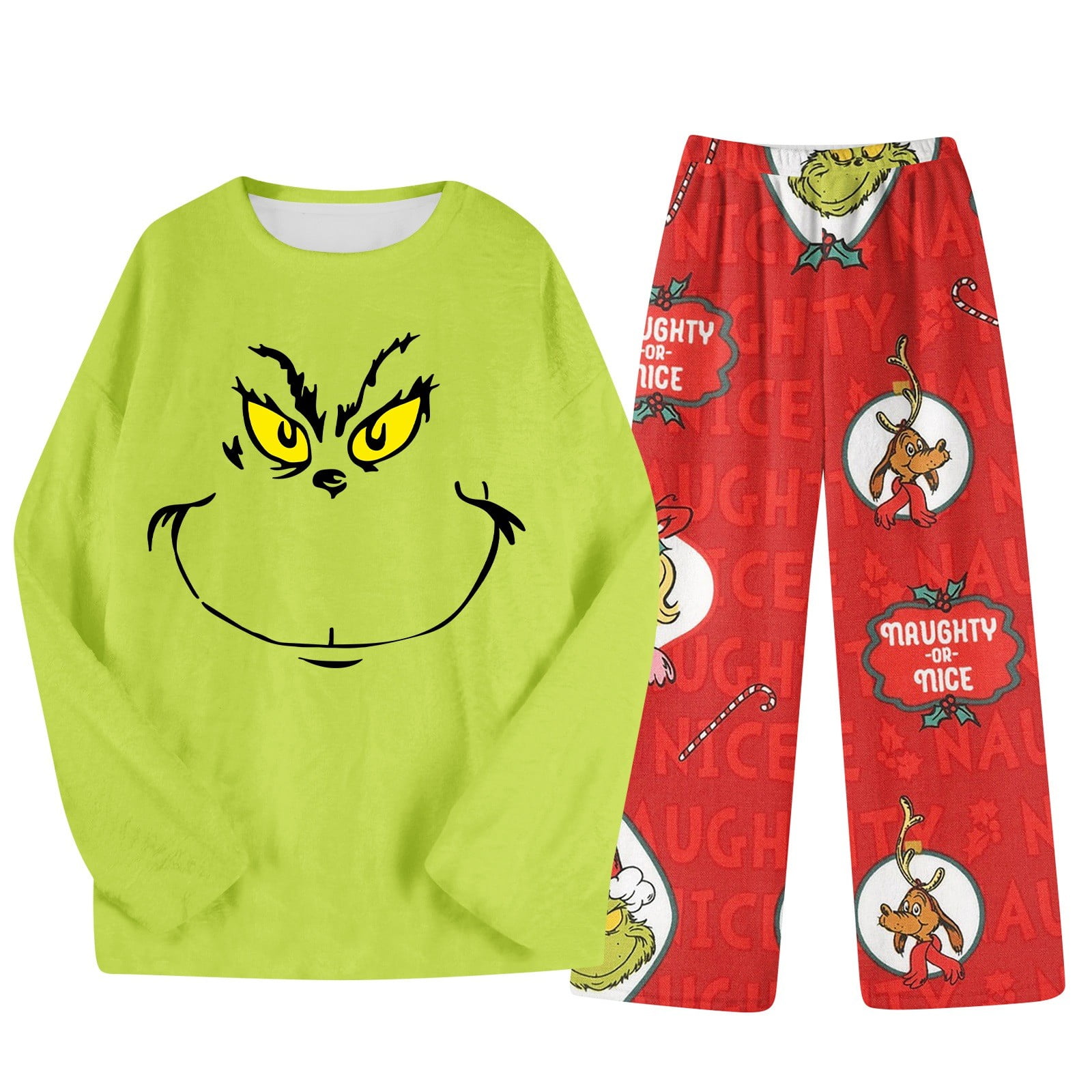 Christmas Grinch Family Pajamas Festive Holiday Unisex Pajama Set Soft Cotton Lounge Wear with