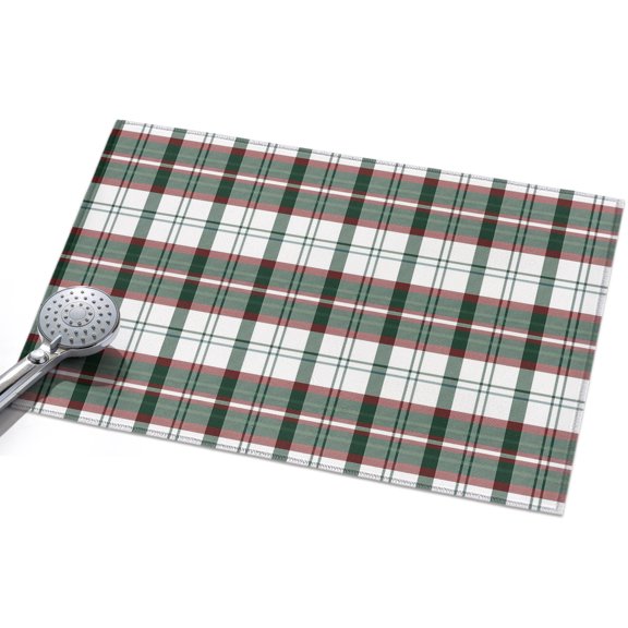 Christmas Grid Area Rug 2'x3', Vintage Minimalist Green Red White Stripe Plaid Mat Non-Slip Silicone Backing Machine Washable Area Rugs for Front Door Kitchen Sink Area