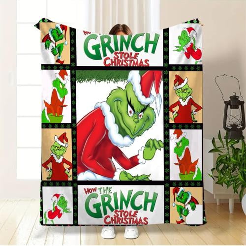 Christmas Grin Blanket, Xmas Funny Green Character Movie Watching Throw Blanket, Christmas Gift