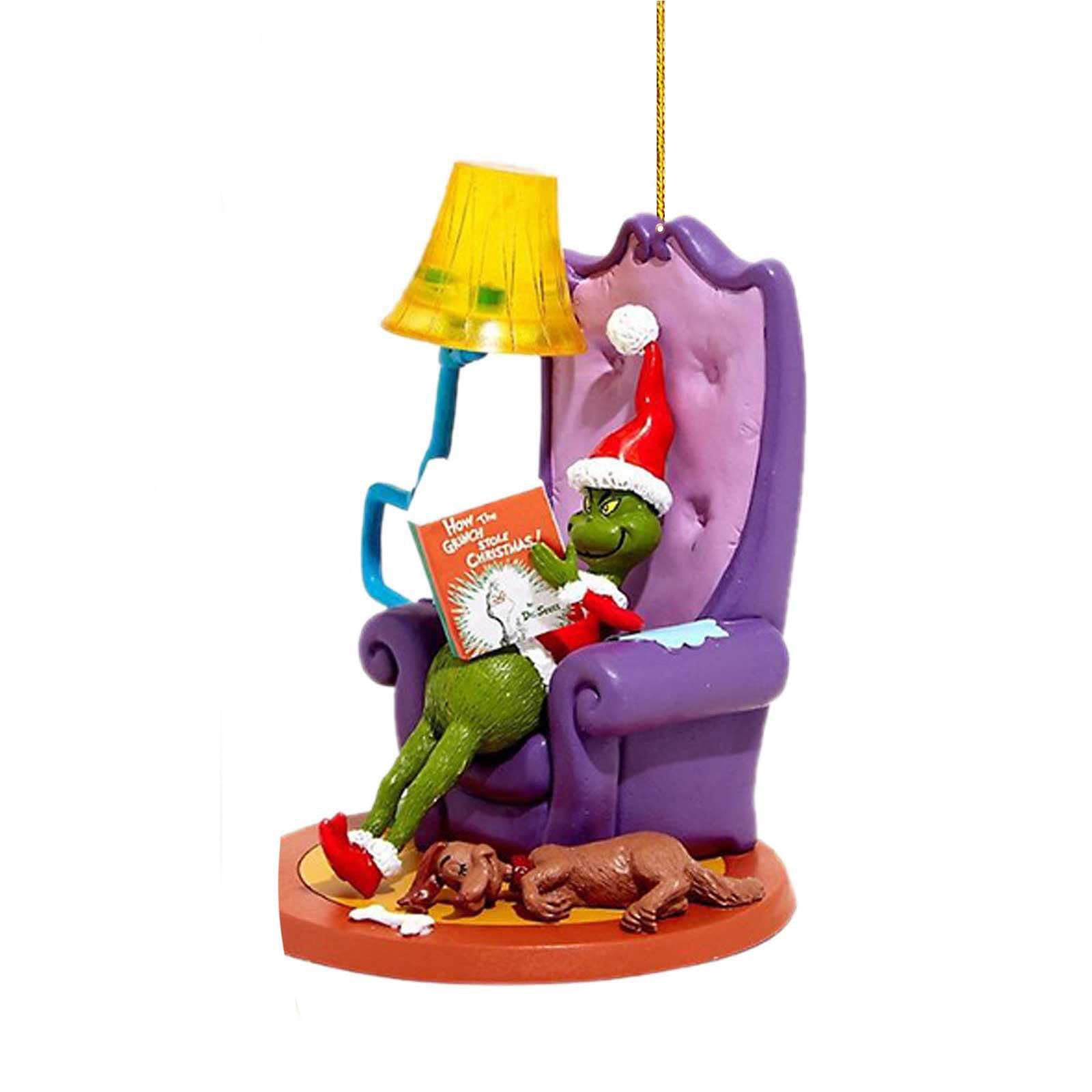 Christmas Grinch Clearance , Christmas Tree Ornaments Acrylic Hanging Xmas Tree Decoration Home Car Backpack Pendant Gift for Kids
