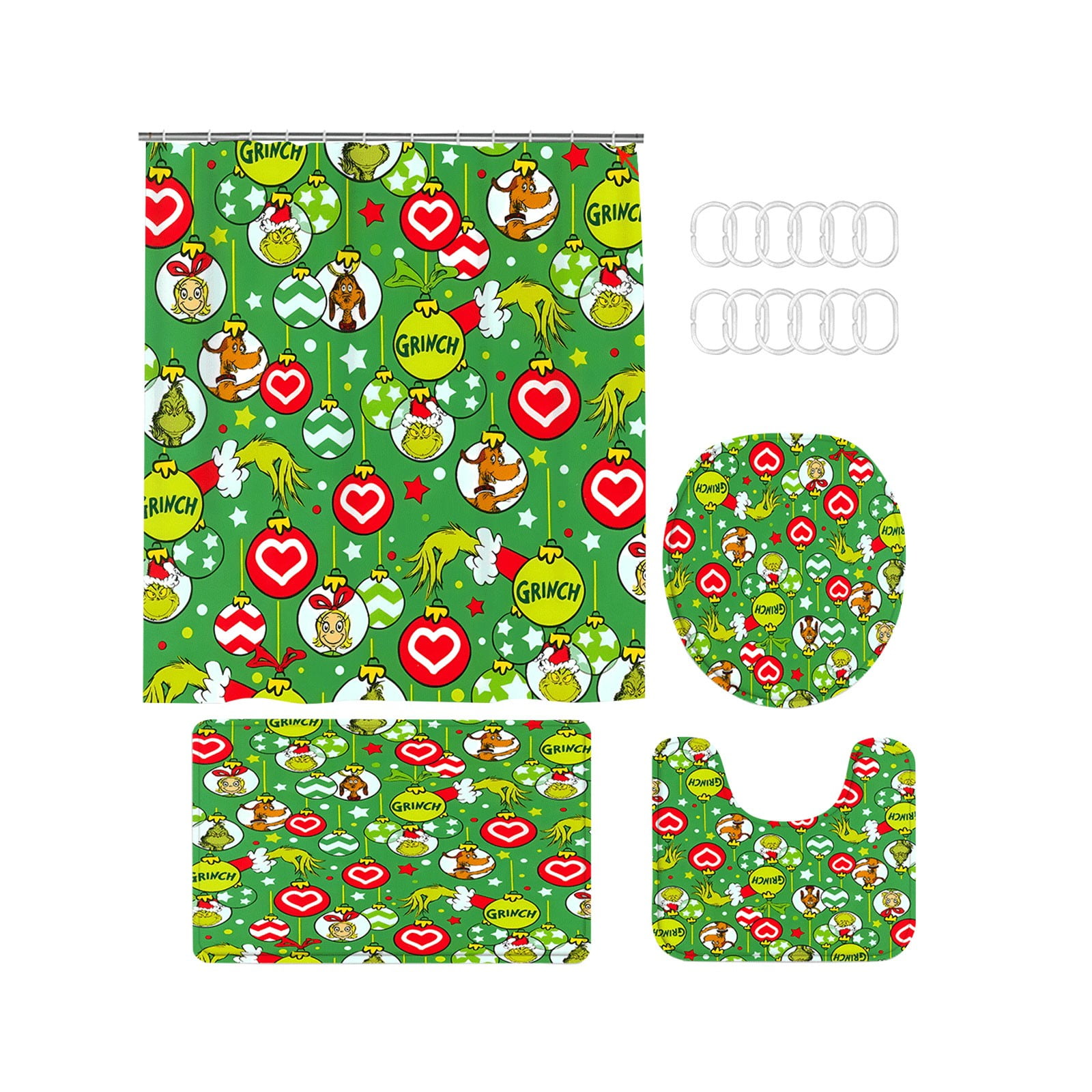 Christmas Grinch Decor Christmas Snowman Print Toilet Bathroom Mat And
