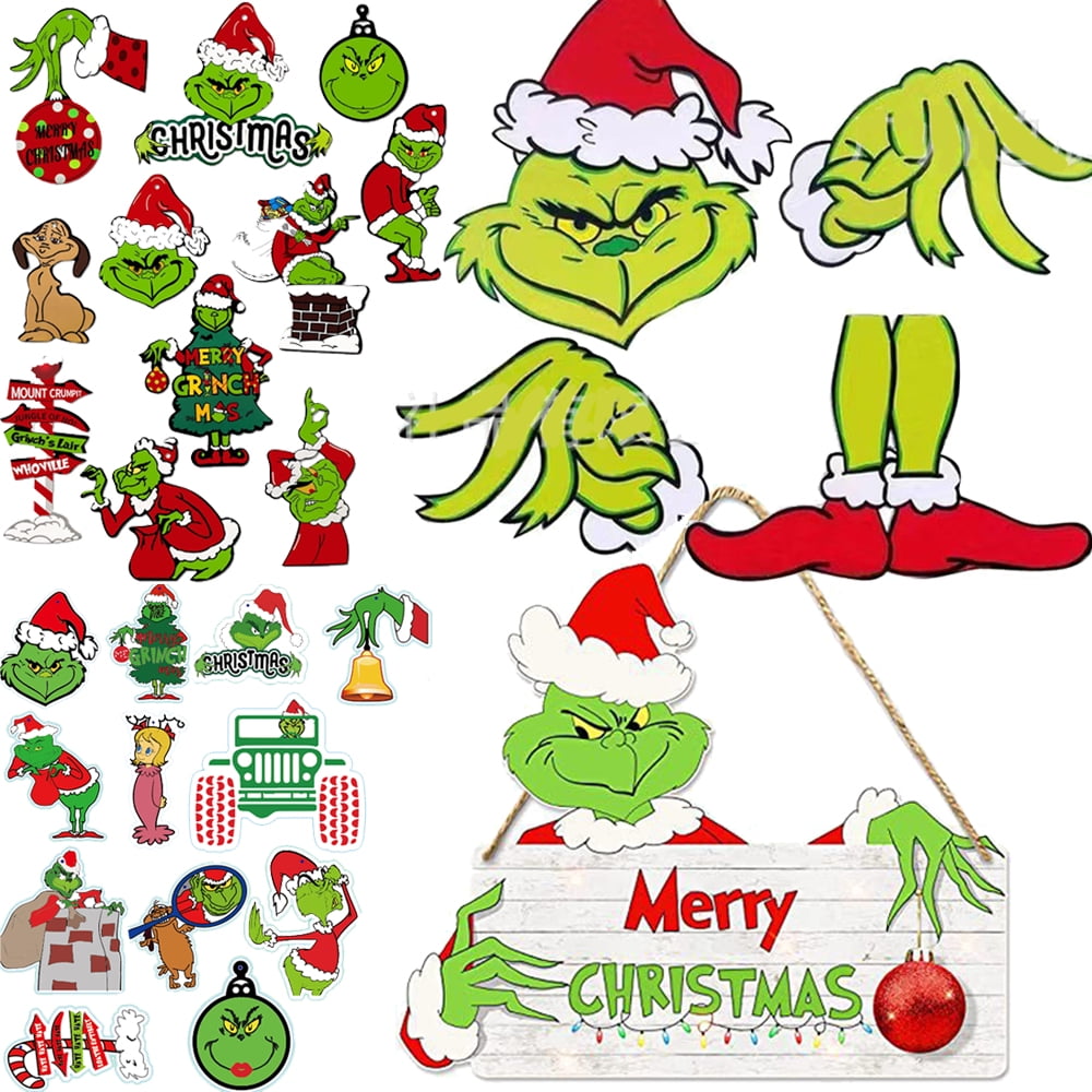 Christmas Grinch Decorations Hanging Signs Door Sign for Holiday Decor
