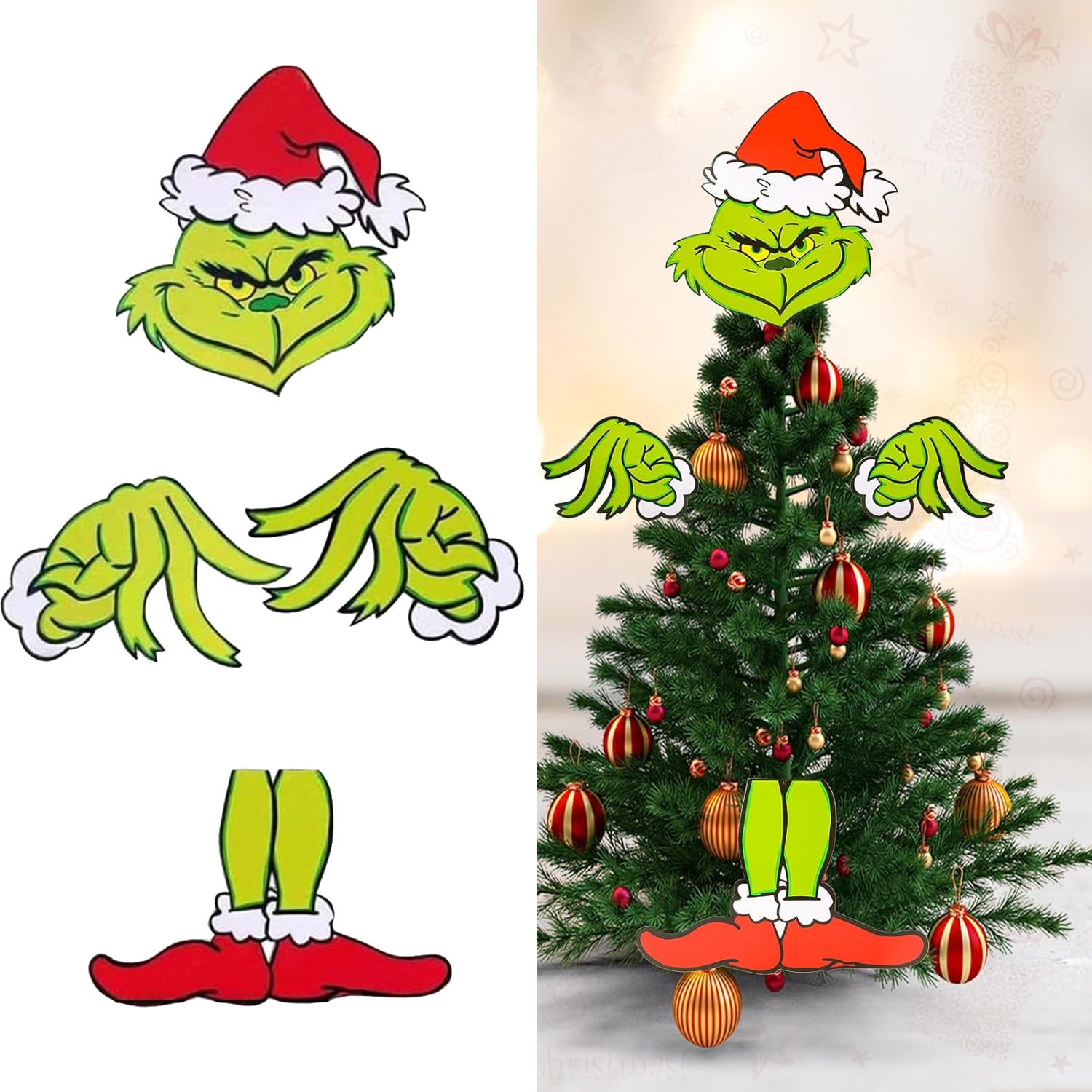 Christmas Grinch Decorations for Christmas Tree,Grinch Head Arms and